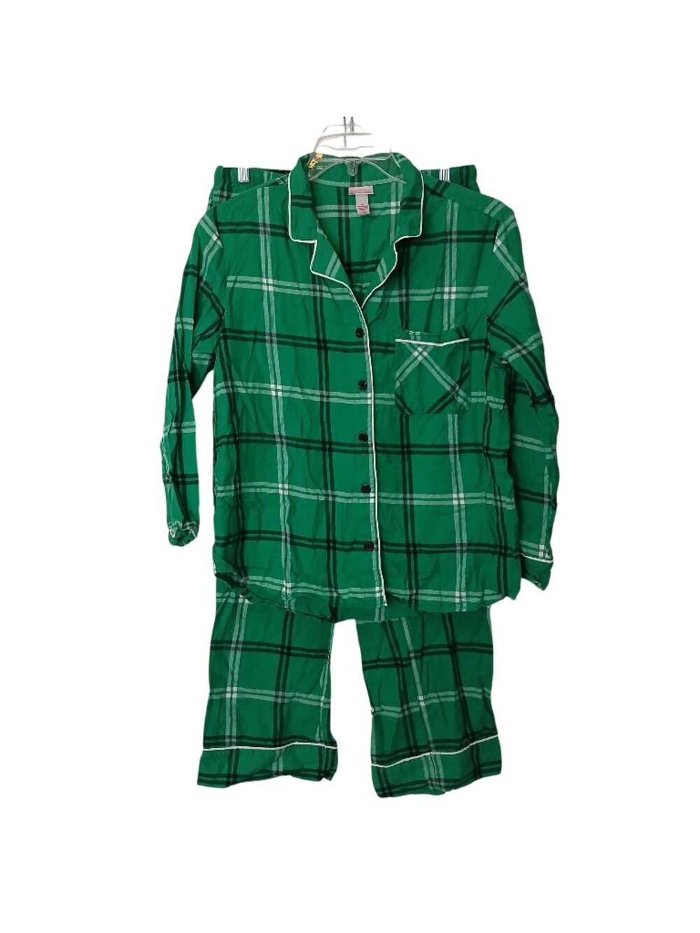 Wondershop Womens Sz M Green Plaid Pajama Flannel Set Button Shirt Pants #Z-26